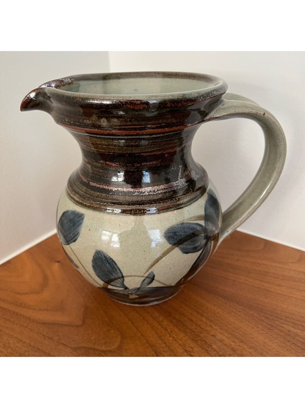 ST. ANDREWS POTTERY Litre Round Jug Hand Made Pitcher With Handle Celadon Glaze
